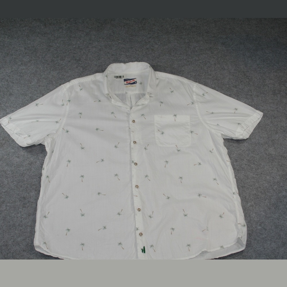 Johnnie-O Mens Button Front Shirt XL White Palm Tree Print Short Sleeve Slub